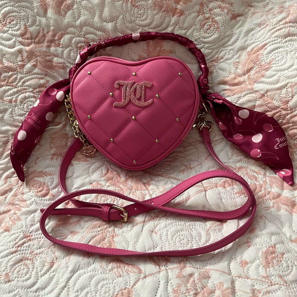 Juicy Couture Pink Heart Crossbody Bag with Shiny Finish NWT